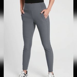 ATHLETA Headlands Hybrid Trek Tight Pants Women's Size 14 Gray Pockets Zip